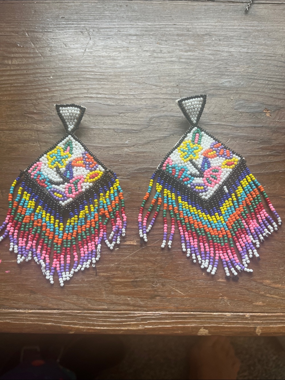 Handmade Multicolor Beaded Fringe Earrings